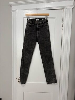 Frame Denim High-Rise Black Acid-Wash Straight Jeans